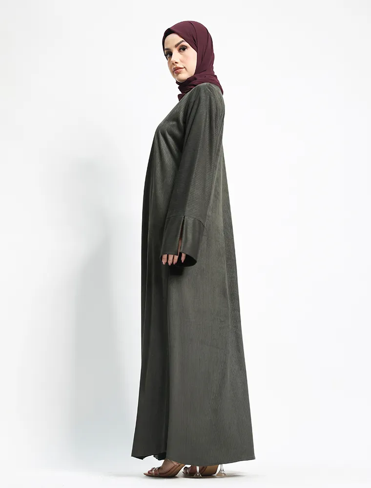 Khaki Suede Feel Stretch Abaya